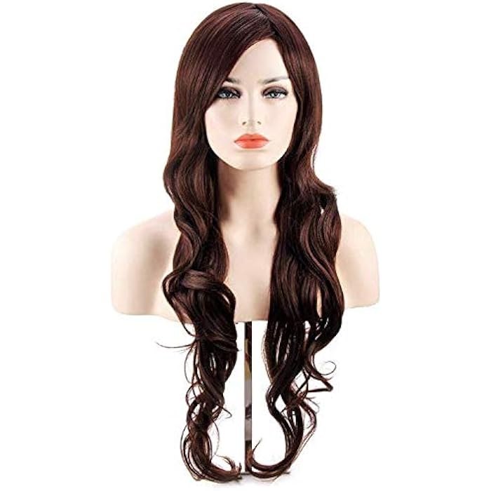 DILLARDS Brown Long Curly Wig - 34Curly Wig With Inclined Bangs Synthetic Wig For Women Natural As Real Hair Daily Party Cosplay Wigs (Dark Brown) - Image 5
